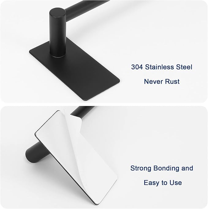 NearMoon Self Adhesive Bathroom Towel Bar- Stainless Steel Bath Wall Shelf Rack Hanging Towel Stick On Sticky Hanger Contemporary Style, NO Drilling (2 Pack, Matte Black, 24-Inch Towel Rack)