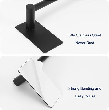 NearMoon Self Adhesive Bathroom Towel Bar- Stainless Steel Bath Wall Shelf Rack Hanging Towel Stick On Sticky Hanger Contemporary Style, NO Drilling (2 Pack, Matte Black, 24-Inch Towel Rack)