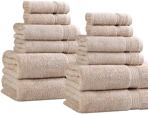 Superior Egyptian Cotton 12-Piece Towel Set, Assorted Towels for Home Bathroom, Guest Bath Decor Essentials, Includes 4 Bath, 4 Hand, 4 Face Towels/Washcloths, Quick Dry, Absorbent - Taupe
