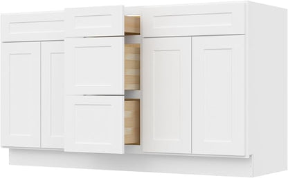Furinno Shaker One Drawer Stack Bath Vanity Cabinet Without Top, Ready to Assemble, 21 D x 60 W x 34.5 H, White