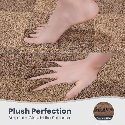 PURRUGS Bathroom Rug Non-Slip Machine Washable 30" x 60", Super Absorbent and Quick-Dry Bath Mat, Extra Soft and Plush Bath Rug for Shower, Bathtub and Sink, Grayish Brown & Coffee
