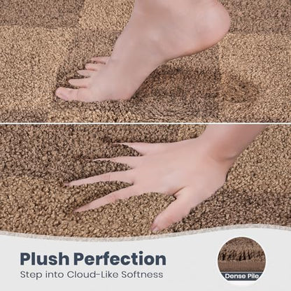 PURRUGS Bathroom Rug Non-Slip Machine Washable 20" x 30", Super Absorbent and Quick-Dry Bath Mat, Extra Soft and Plush Bath Rug for Shower, Bathtub and Sink, Grayish Brown & Coffee