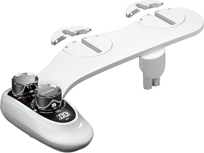 Non-Electric Bidet Attachment for Toilet Seat, Dual Temperature Rear and Feminine Wash, 7.9ft Hot Water Hose, Temperature Display
