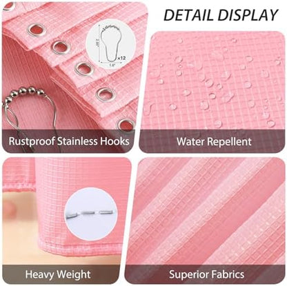 Bathroom Accessory Set - 25PC Bathroom Sets with Shower Curtain and Rugs, Pink Bathroom Set, Bathroom Accessories Set, Shower Curtain Sets with Rugs, Bathroom Trash Can & Soap Dispenser