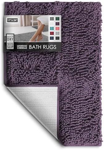 Hearth & Harbor Bathroom Rugs, Chenille Bath Mat - Machine Washable Bath Mats for Bathroom Non-Slip Backing Rubber, Quick Dry Bathroom Mat