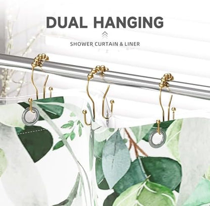 Bathway Shower Curtain Hooks, Shower Curtain Rings Rust Proof Double Hook Shower Curtain Hooks, 12 Pcs Dark Gold Shower Hooks for Shower Curtain, Shower Rings for Curtain, Metal Shower Rod Hooks