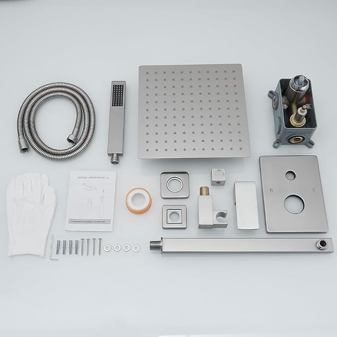 Brushed Bathroom Luxury Rain Mixer Combo Set Wall Mounted Rainfall Shower Head System, Shower Head System Shower Faucet Rough-in Valve Body and Trim Included