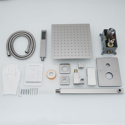 Brushed Bathroom Luxury Rain Mixer Combo Set Wall Mounted Rainfall Shower Head System, Shower Head System Shower Faucet Rough-in Valve Body and Trim Included