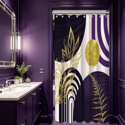 Dark Purple and Gold Stall Shower Curtain, 48X72 in Narrow Small