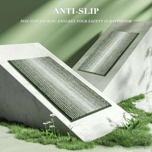 BSICPRO Bathroom Rugs Sets 2 Piece, Non Slip Striped Bath Mat, Hunter Green