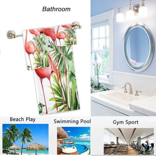 Naanle Stylish Splashed Pink Flamingo Soft Luxury Decorative Set of 3 Towels, 1 Bath Towel+1 Hand Towel+1 Washcloth, Multipurpose for Bathroom, Hotel, Gym, Spa and Kitchen