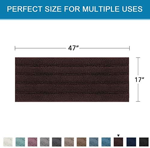 H.VERSAILTEX Bath Rugs for Bathroom Non Slip Bath Mats Extra Thick Chenille Striped Bath Rug Runners 47" x 17" Absorbent Fluffy Soft Shaggy Mats Dry Fast Plush Area Carpet for Bath Room - Chocolate