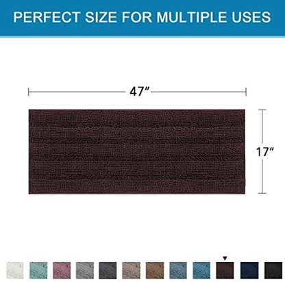 H.VERSAILTEX Bath Rugs for Bathroom Non Slip Bath Mats Extra Thick Chenille Striped Bath Rug Runners 47" x 17" Absorbent Fluffy Soft Shaggy Mats Dry Fast Plush Area Carpet for Bath Room - Chocolate
