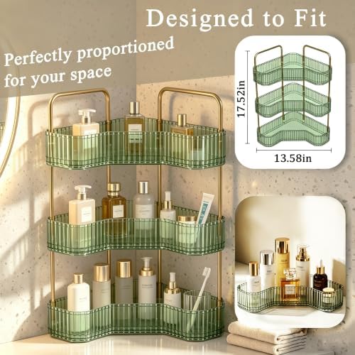 3-Tier Corner Bathroom Organizer, Skincare Vanity Counter Shelf Green