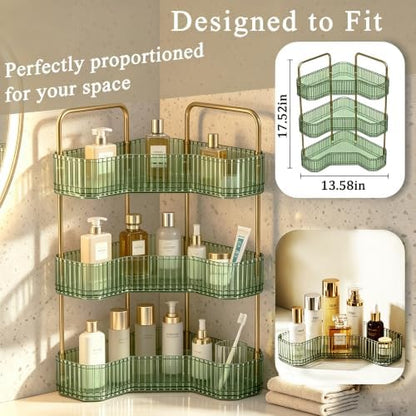 3-Tier Corner Bathroom Organizer, Skincare Vanity Counter Shelf Green