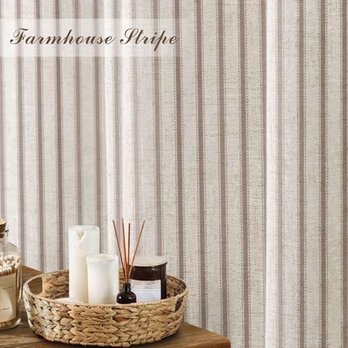Farmhouse Striped Shower Curtain Taupe Vintage Linen Curtain 72"W X 78"L