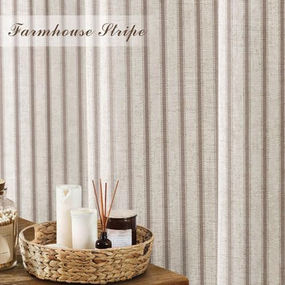 Farmhouse Striped Shower Curtain Taupe Vintage Linen Curtain 72"W X 78"L