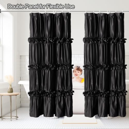 Homechoice Decor 2-Piece Black Satin Shower Curtain, 36x72 Inches (Pair)