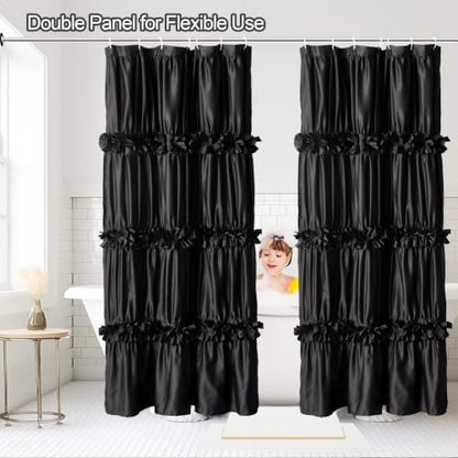 Homechoice Decor 2-Piece Black Satin Shower Curtain, 36x72 Inches (Pair)
