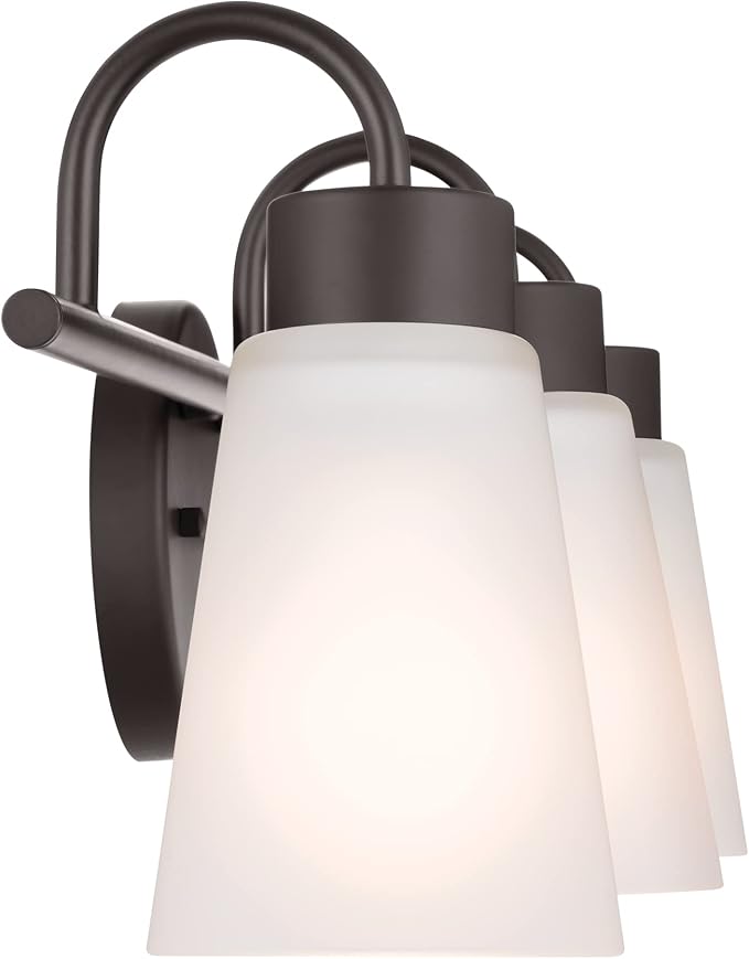 Kichler Erma 3-Light Bathroom Vanity Light Fixture with Clear Satin Etched Glass, Updated Traditional Wall Light in Olde Bronze®, (23" x 8.5")