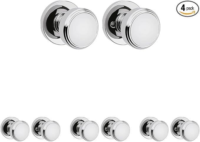 Kwikset Maven Interior Passage Door Knob, Handle for Closet and Hallway Doors, Round Non-Locking Doorknob in Polished Chrome, with Microban Protection (Pack of 4)