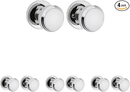 Kwikset Maven Interior Passage Door Knob, Handle for Closet and Hallway Doors, Round Non-Locking Doorknob in Polished Chrome, with Microban Protection (Pack of 4)