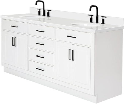 ARIEL Hepburn 72-inch Bathroom Vanity with Sink,Solid Wood, 1.5-inch Pure White Quartz Countertop & Backsplash, Double Oval Porcelain Sink, 4 Soft Closing Doors, 6 Dovetail Drawers, White