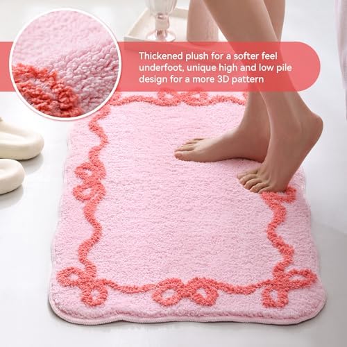 TRUEDAYS Pink Bow Bathroom Rugs, Cute Bow Bath Mat, 32 * 20 Inch