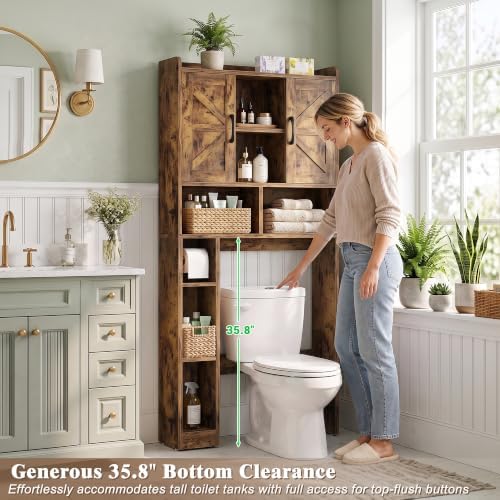 Farmhouse Over The Toilet Storage Cabinet with Barn Door, Reversible Side