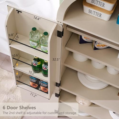 IFGET 71" Tall Arched Kitchen Pantry, Modern Fluted Storage Cabinet, Cream