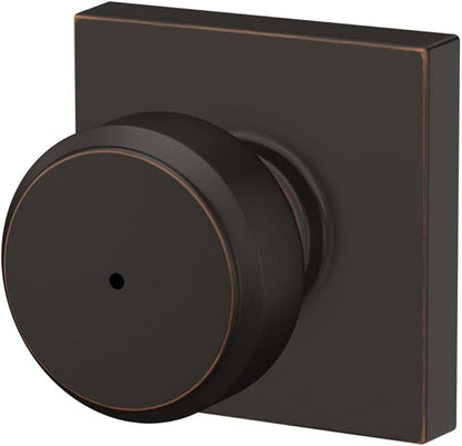Schlage F40 BWE 716 COL Bowery Knob with Collins Trim Bed & Bath Privacy Door Lock, Aged Bronze
