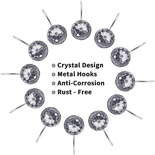 Grey Diamond Crystal Bling Shower Curtain Hooks Rings for Bathroom,12PCS
