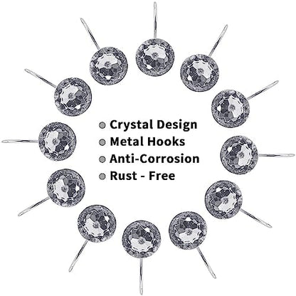 Grey Diamond Crystal Bling Shower Curtain Hooks Rings for Bathroom,12PCS