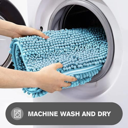 Bathroom Rugs 30 x 50 Inch – Extra Large Bath Mat | Absorbent and Washable Thick Chenille Bath Rugs Non-Slip Runner Rug for Bathroom, Shower, Tub(Sky Blue)