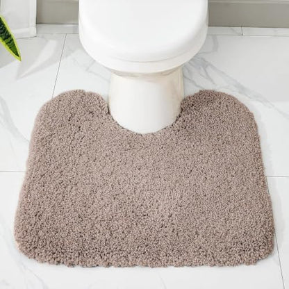 Disolla Toilet Mat 22x24 Taupe Grey - Non Slip Fluffy U-Shaped Contour Rug, Ultra-Soft Plush Toilet Floor Mat, Absorbent & Machine Washable