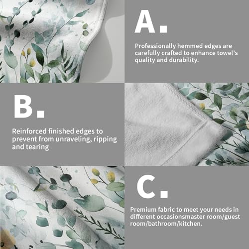 Sage Green Leaves Hand Towels Set of 2-28x14 Inch Summer Botanical Floral Leaf Butterflies Soft Highly Absorbent Face Dish Cloth for Kitchen Bathroom Gym Poolside Spa Decor