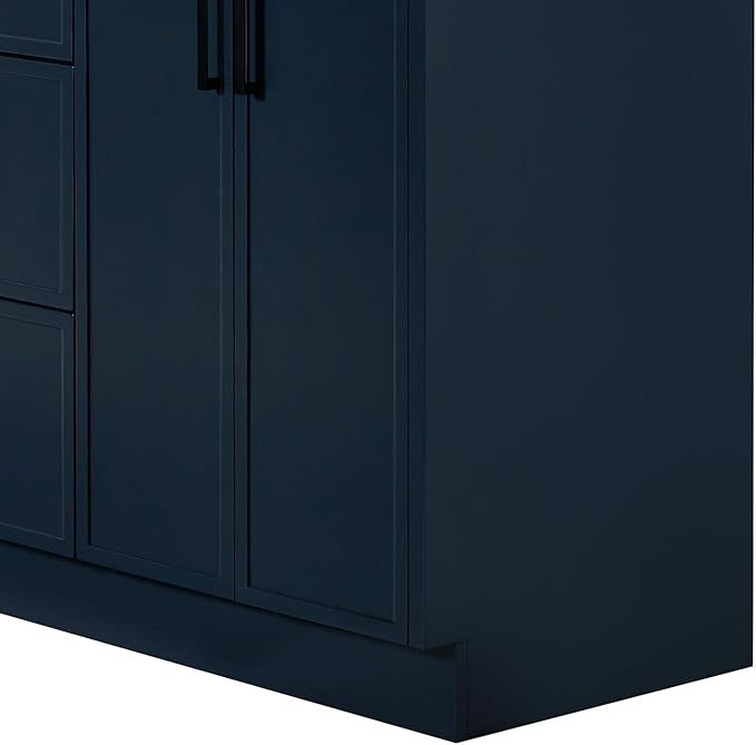 ARIEL Kelly 66-inch Bathroom Vanity with Sink,Solid Wood, 1.5-inch Pure White Quartz Countertop, Double Rectangular Porcelain Sink, 4 Soft Closing Doors, 5 Dovetail Drawers, Midnight Blue