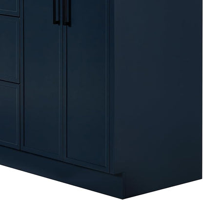 ARIEL Kelly 66-inch Bathroom Vanity with Sink,Solid Wood, 1.5-inch Carrara White Quartz Countertop, Double Rectangular Porcelain Sink, 4 Soft Closing Doors, 5 Dovetail Drawers, Midnight Blue