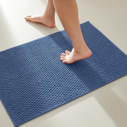 TYUU Bathroom Rugs Non Slip Washable, Super Absorbent Thin Bath Mat Small Quick Dry Low Pile Bathroom Rug, Navy Blue 20"x30"