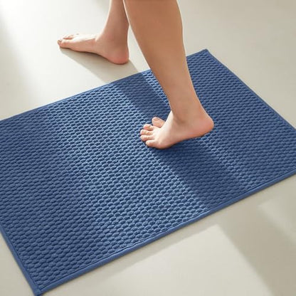 TYUU Bathroom Rugs Non Slip Washable, Super Absorbent Thin Bath Mat Small Quick Dry Low Pile Bathroom Rug, Navy Blue 20"x30"