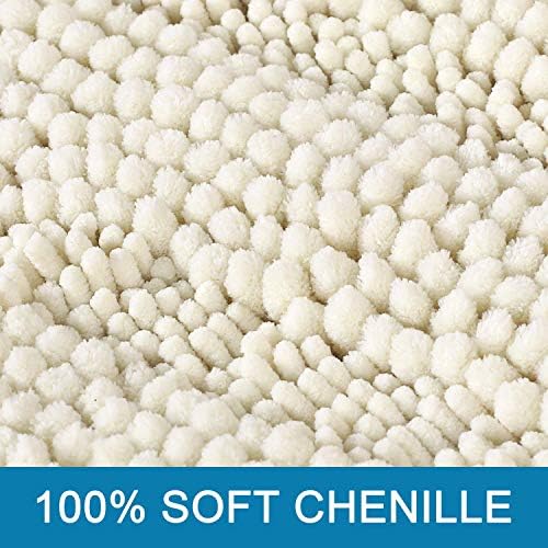 H.VERSAILTEX 2 Piece Bathroom Set - Super Absorbent Chenille Striped Bath Mats, Non Skid, Machine Washable (Cream, 24 x 36 Plus 20 x 32 - Inches)