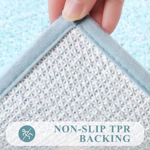 Pauwer Bathroom Rugs 3 Piece Set, Non Slip Washable Bath Mat, Light Blue