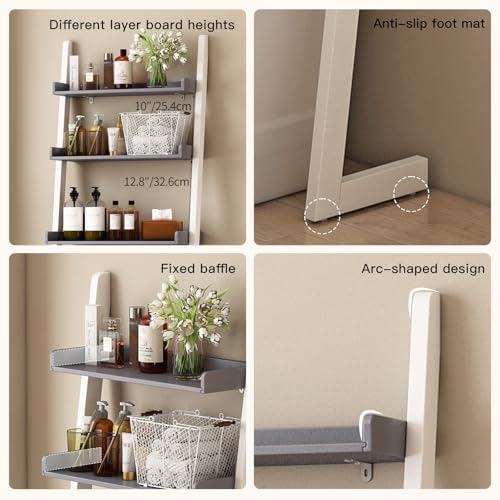 3-Tier Bathroom Over Toilet Storage for Small Space (White+Grey)