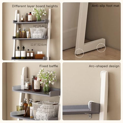 3-Tier Bathroom Over Toilet Storage for Small Space (White+Grey)