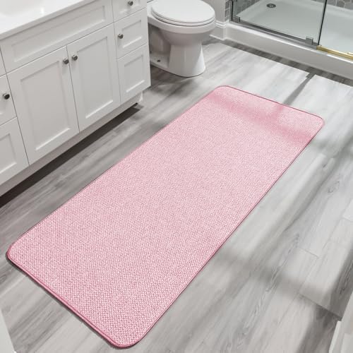 Bosap Bath Mat,Ultra Thin Bathroom Runner Rugs,Large Bath Mats for Bathroom,Quick Dry,Non-Slip,Machine Washable,Low Pile,Bath Rug,Shower Outside,Sink,Home Decor Accessories.Pink,2'x5'（24x60inch）