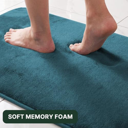 H.VERSAILTEX Bath Mat Memory Foam Flannel Velvety Bathroom Rug Set Luxury Extra Soft and Absorbent Non Slip Rugs (Curved Set 20"x 32" Plus 20"x 20"U, Dark Teal)