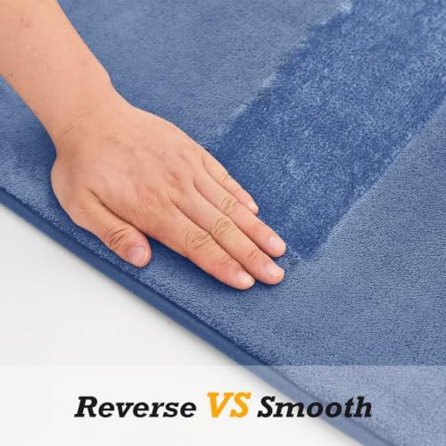 HUXMEYSON Bathroom Rugs Sets 3 Piece, Non-Slip & Quick Dry Bath Mat Set, Ultra Soft Velvet Bath Rugs for Bathroom, Toilet and Shower Floor, Dusty Blue