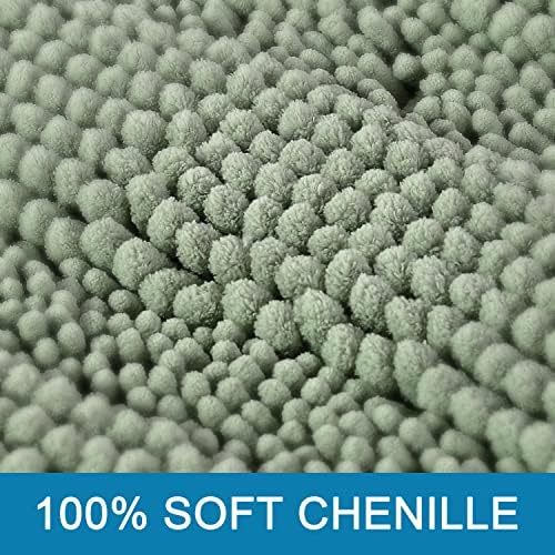 H.VERSAILTEX Bath Mats for Bathroom Non Slip Extra Thick Chenille Striped Bath Rug 24" x 36" Absorbent Non Skid Fluffy Soft Shaggy Rugs Washable Dry Fast Plush Mats for Indoor, Bath Room, Tub - Sage
