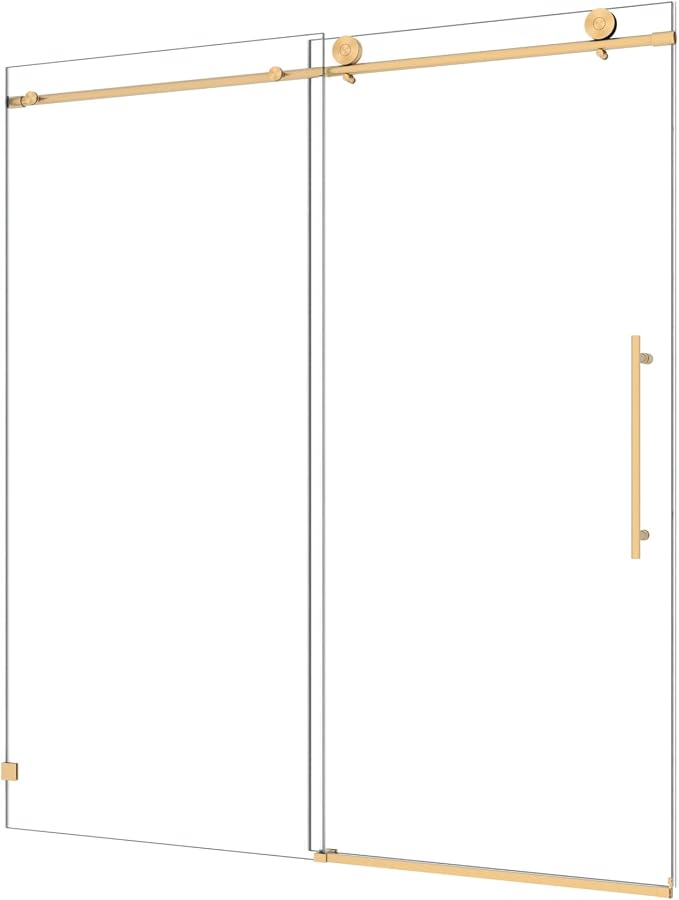 Single Sliding Shower Door,55"-60" W x 76" H Frameless Shower Door with 5/16" (8mm) Thick SGCC Tempered Glass W/Adjustable Soft Closing,Bathroom Glass Door for Spa（Brushed Gold）