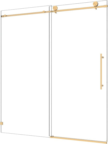 Single Sliding Shower Door,55"-60" W x 76" H Frameless Shower Door with 5/16" (8mm) Thick SGCC Tempered Glass W/Adjustable Soft Closing,Bathroom Glass Door for Spa（Brushed Gold）